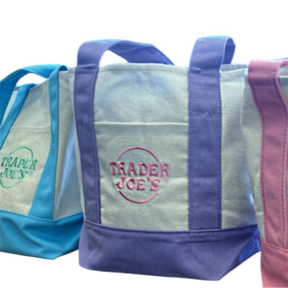 Viral TRADER JOES Mini Pastel Canvas Tote Bag BABY BLUE - Picture 6 of 11